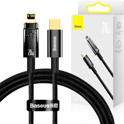 Cabo Tipo-c Para Lightning 20W 1M PD Explorer Series Fast Charging Preto BASEUS - CATS000001 Fornecedor Atacado Caixa Fechada