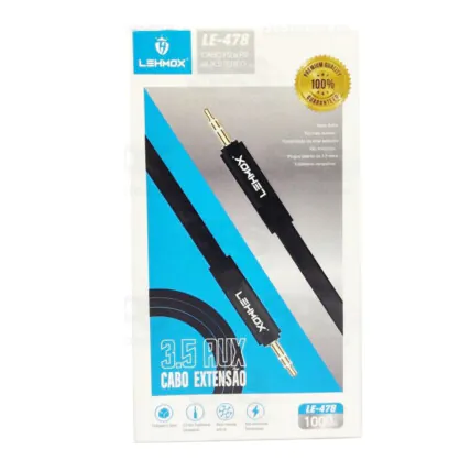 Cabo Auxiliar P2 X P2 Stereo 3.5mm 1 Metro Lehmox - LE-478 Fornecedor Atacado Caixa Fechada