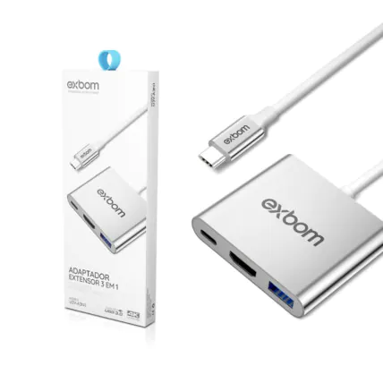 Adaptador Vídeo Tipo-C para HD 3 em 1 PD/HDMI/USB 3.0 03778 - U3V-A3N1 Fornecedor Atacado Caixa Fechada