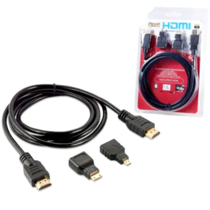 Cabo HDMI 3 EM 1 Micro HDMI / Mini HDMI com 1.5 Metros - KAP-HATV Fornecedor Atacado Caixa Fechada