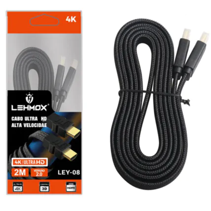 Cabo HDMI 2 metros HD Alta Velocidade 2.0 4k Ultra HDTV 1080p LEHMOX - LEY-08 Fornecedor Atacado Caixa Fechada