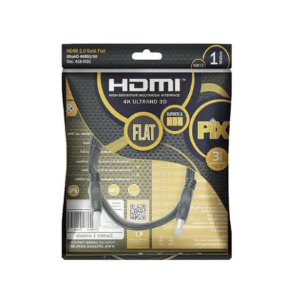 Cabo Hdmi Flat Gold 2.0 4K Hdr 19P 1 Metro Chipsce - 018-5021 Fornecedor Atacado Caixa Fechada