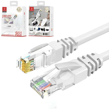 Cabo de Rede CAT6 Alta Velocidade 1000Mbps 3 Metros KA-6W-3M Fornecedor Atacado Caixa Fechada