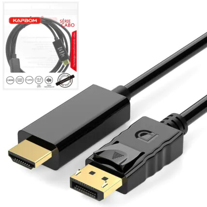 Cabo DisplayPort Para HDMI 4K UltraHD 1,8m Kapbom KA-V810 Fornecedor Atacado Caixa Fechada