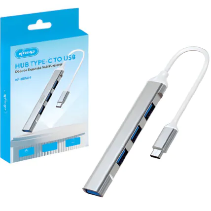 Hub USB-C com 4 Portas USB 3.0 e 2.0 Alta Velocidade Knup - KP-HB504 Fornecedor Atacado Caixa Fechada
