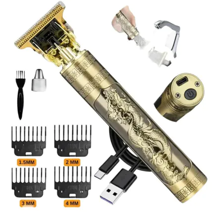 Máquina De Cortar Cabelo Sem Fio Barbeador Dragão 4 Pentes Fornecedor Atacado Caixa Fechada