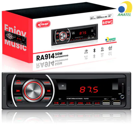 Som Automotivo Bluetooth Usb Aux Rádio AM/FM KNUP - KP-RA914 Fornecedor Atacado Caixa Fechada