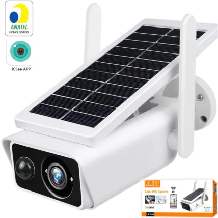 Câmera Segurança ICSEE Wifi com Placa Solar Proteção Contra Água IP66 LEHMOX - LEY-92 Fornecedor Atacado Caixa Fechada