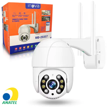 Câmera de Segurança IP WI-FI Com 2 Antenas Inteligente INOVA - MD-20357 Fornecedor Atacado Caixa Fechada