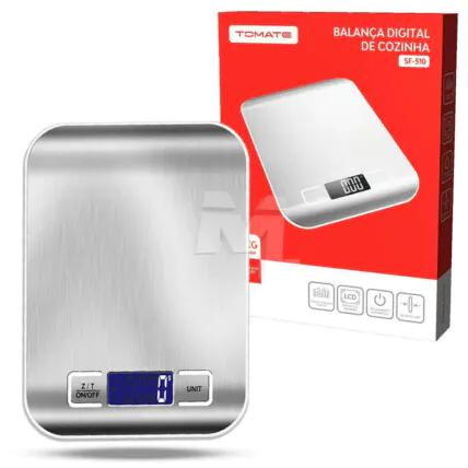 Balança Digital Cozinha 10Kg Slim com Display TOMATE - SF-510 Fornecedor Atacado Caixa Fechada