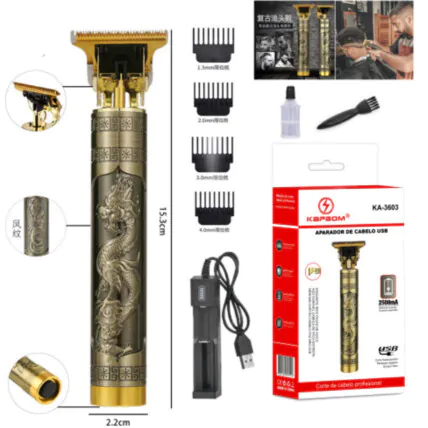 Maquina de Cortar Cabelo com Bateria Externa Carregamento Usb - KA-3603 Fornecedor Atacado Caixa Fechada