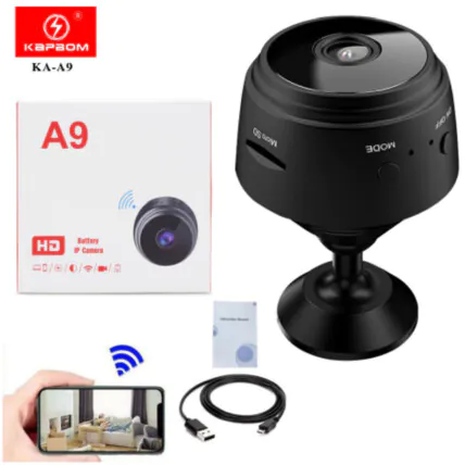 Mini Câmera Wi-fi Discreta IP A9 com Monitoramento Remoto KAPBOM - KA-A9 Fornecedor Atacado Caixa Fechada