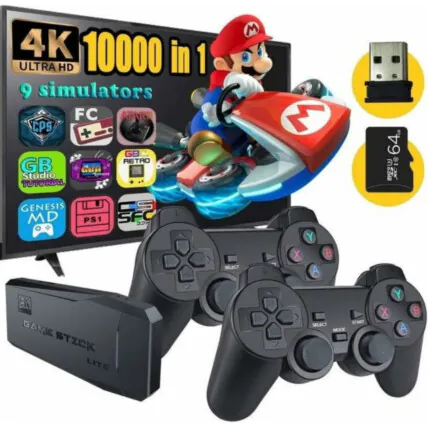 Game Stick 4K Retrô com 2 Controles sem Fio 10.000 Jogos Cartão de Memoria 64Gb LEHMOX - LEY-1593 Fornecedor Atacado Caixa Fechada
