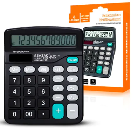 Calculadora 12 Dígitos Display LCD LEHMOX - LEY-1901 Fornecedor Atacado Caixa Fechada