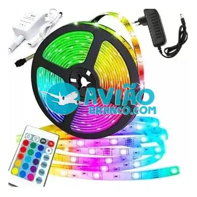 Fita Led 5050 RGB Colorida 5 metros Prova D’água com Controle e Fonte Fornecedor Atacado Caixa Fechada