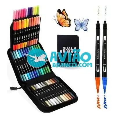 Kit De Canetas Color Mix Ponta Dupla Com Estojo – 48 Peças Fornecedor Atacado Caixa Fechada