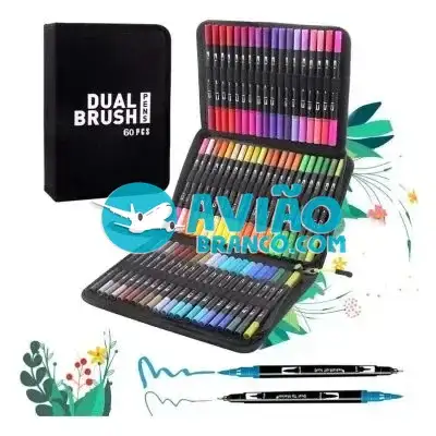 Kit De Canetas Color Mix Ponta Dupla Com Estojo – 60 Peças Fornecedor Atacado Caixa Fechada