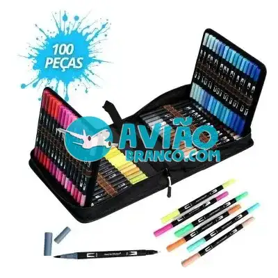 Kit De Canetas Color Mix Ponta Dupla Com Estojo – 100 Peças Fornecedor Atacado Caixa Fechada