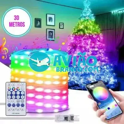 Cordão de LED RGB Decoração Controle Aplicativo Bluetooth – 30 Metros Fornecedor Atacado Caixa Fechada