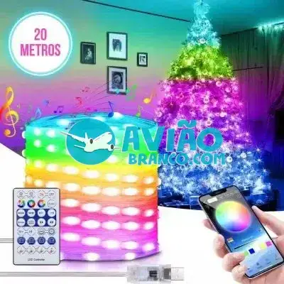 Cordão de LED RGB Decoração Controle Aplicativo Bluetooth – 20 Metros Fornecedor Atacado Caixa Fechada