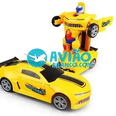 Carro a Pilha Vira Robô Emite Som e Luz Brinquedo Amarelo Fornecedor Atacado Caixa Fechada