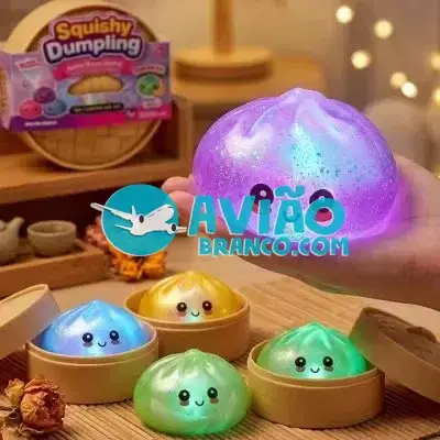 Brinquedo Antiestresse Squishy em Formato de Pãozinho com Glitter e Luz Led Fornecedor Atacado Caixa Fechada