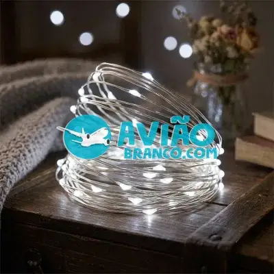Fio Fada Cordão Decorativo Branco Frio 10 Metros USB e Pilhas Fornecedor Atacado Caixa Fechada