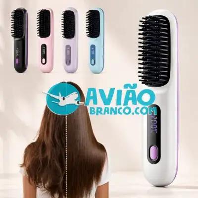 Escova Alisadora Sem Fio 2 em 1 com Íons Negativos, Display LCD e 3 Temperaturas Fornecedor Atacado Caixa Fechada