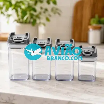 Potes Herméticos Transparentes com Tampa de Trava – kit com 4 Peças Fornecedor Atacado Caixa Fechada