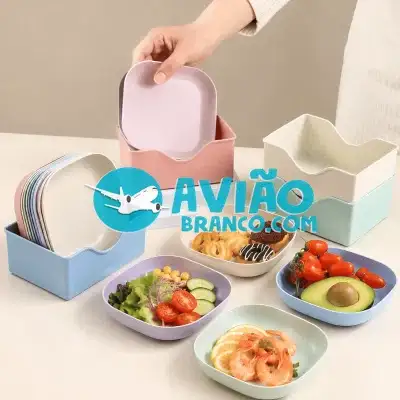 Pratos de Sobremesa Plástico Coloridos com Base Organizadora Kit 10 Fornecedor Atacado Caixa Fechada
