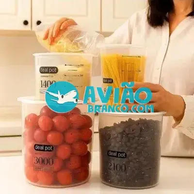 Kit 4 Potes Herméticos Empilháveis Plástico Dosador Fornecedor Atacado Caixa Fechada
