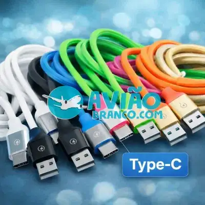 Cabo Colorido Emborrachado 1,2 Metros – USB Tipo-C Fornecedor Atacado Caixa Fechada