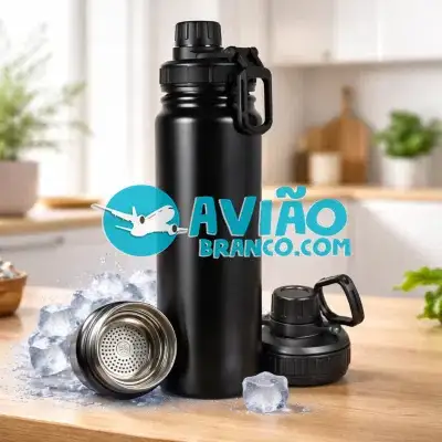 Garrafa Térmica Inox com Alça e Bico 800ml – Preto Fornecedor Atacado Caixa Fechada