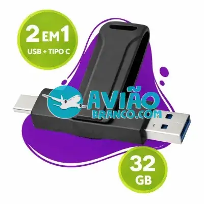 Pen Drive 2 em 1 – 32GB USB e Tipo-C Compatível com Android Fornecedor Atacado Caixa Fechada