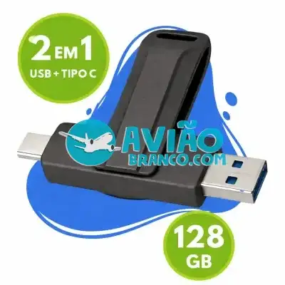 Pen Drive 2 em 1 – 128GB USB e Tipo-C Compatível com Android Fornecedor Atacado Caixa Fechada