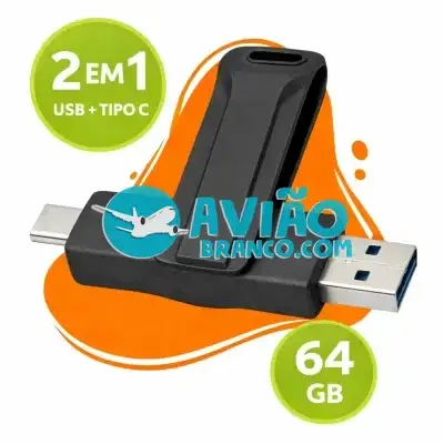 Pen Drive 2 em 1 – 64GB USB e Tipo-C Compatível com Android Fornecedor Atacado Caixa Fechada