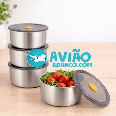 Conjunto 4 Potes Herméticos Redondo Marmita Inox – 450ml Fornecedor Atacado Caixa Fechada