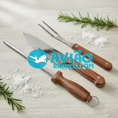 Conjunto de Churrasco com Faca, Garfo e Chaira Amolador com Cabo de Madeira Fornecedor Atacado Caixa Fechada