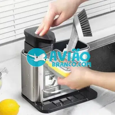 Escorredor com Dispenser Em Aço Inox Porta Detergente E Esponja 3 Em 1 Fornecedor Atacado Caixa Fechada