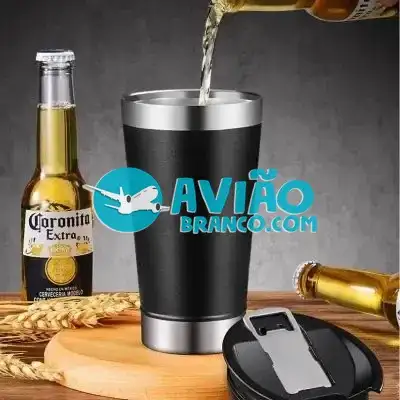 Copo Térmico Tipo Stanley Com Tampa e Abridor 473ml – Sem Estampa – Preto Fornecedor Atacado Caixa Fechada