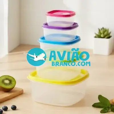Conjunto 5 Potes Quadrados Empilháveis para Alimentos Fornecedor Atacado Caixa Fechada