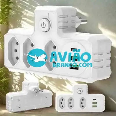 Benjamim Adaptador Universal com USB Tipo-C e Filtro de Linha Fornecedor Atacado Caixa Fechada