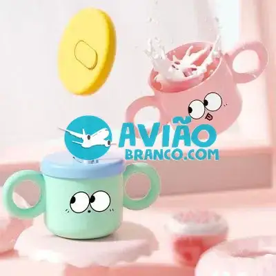 Copo Fofinho Infantil Com Tampa E Canudo Duas Abas 280ML Fornecedor Atacado Caixa Fechada