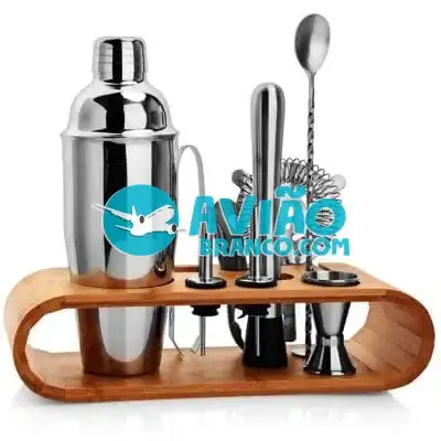 Kit Coqueteleira Aço Inox Bar Para Caipirinha e Drink + Suporte de Madeira Fornecedor Atacado Caixa Fechada