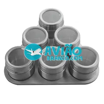 Porta Condimento Inox Magnético – 6 potes com Imã em Base Triângulo Fornecedor Atacado Caixa Fechada