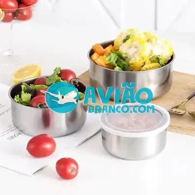 Conjunto De Tigelas Em Inox Com Tampa – 03 Peças Fornecedor Atacado Caixa Fechada