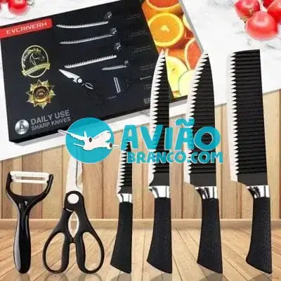 Conjunto de Facas de Revestimento Antiaderente C/ 6 peças de Aço Inoxidável Fornecedor Atacado Caixa Fechada