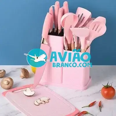 Kit Utensílios De Cozinha Com 19 Peças Em Silicone E Cabo Madeira – Cor Sortida Fornecedor Atacado Caixa Fechada