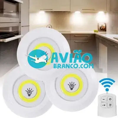 Kit 3 Lâmpadas Luminária Led Spot Sem Fio Controle Remoto Fornecedor Atacado Caixa Fechada