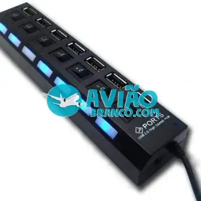Hub Usb 2.0 Com 7 Portas Switch On/Off e Led Indicador Fornecedor Atacado Caixa Fechada